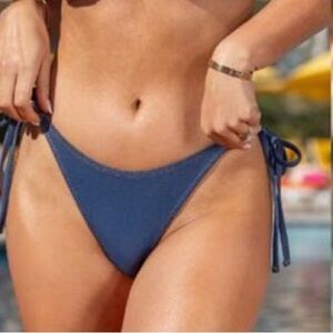 Cupshe X JoJo Fletcher Escaping Denim Effect Side Tie Bikini Swim Bottoms Size L